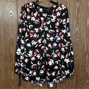 Alfani‎ Women's Blouse 2X Multi Colored Floral Pattern V Neck Cuff Sleeve Casual